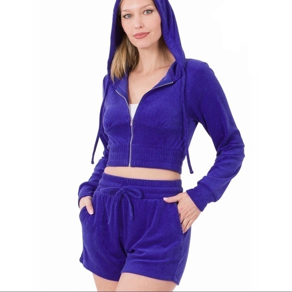 Hoodie Drawstring Short Set. Royal Blue. Small. NWT